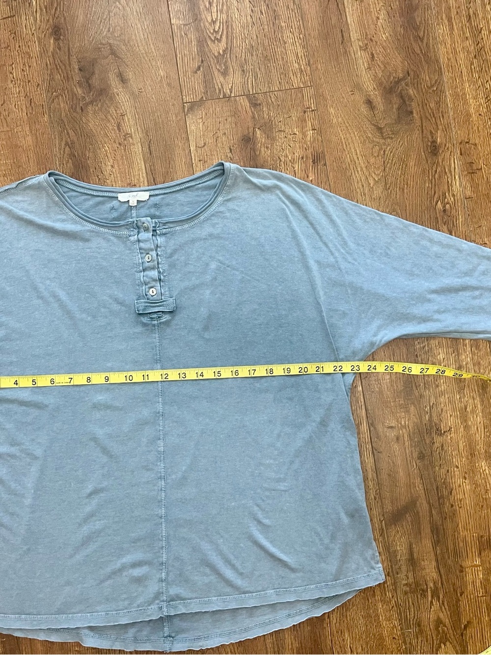 Easel Women’s Light Blue Long Sleeve Henley Top with Striped Cuffs - Picture 7 of 8
